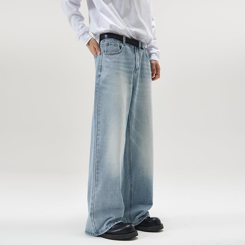 Men's Korean A-Line Spring Jeans Elastic Waist Loose Pants3