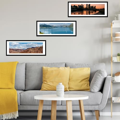 Image of JCJMY 9x27 Picture Frame with 8x24 Mat, Display Photo 8x24 with Mat or 9 x 27 Without Mat, Wall Hanging Large 9 by 27 Poster Frame with Plexiglass, Black