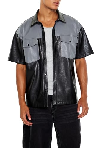 Chemise en similicuir colorblock pour homme avec design bicolore moderne