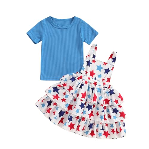 Image of Toddler Baby Girl Summer Clothes Kids Short Sleeve Solid T-Shirt Ruffle Daisy Skirts Overalls Dress Outfit 18M-6T