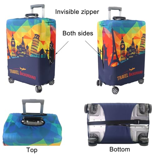 Image of MosaiRudo Thicker Luggage Cover Elastic Suitcase Cover Protector Fits 18-32 Inch Suitcase Travel Accessories, Travel-4, L, Zipper Closurezipper Closurezipper Closurezipper Closurezipper Closure