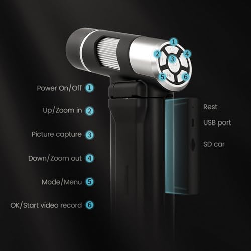 Ręczny mikroskop cyfrowy, powiększenie 200x, ekran LCD 10.2 cm, funkcja zdjęć/wideo, metalowy wspornik, światło wypełniające LED do inspekcji roślin i diamentów
