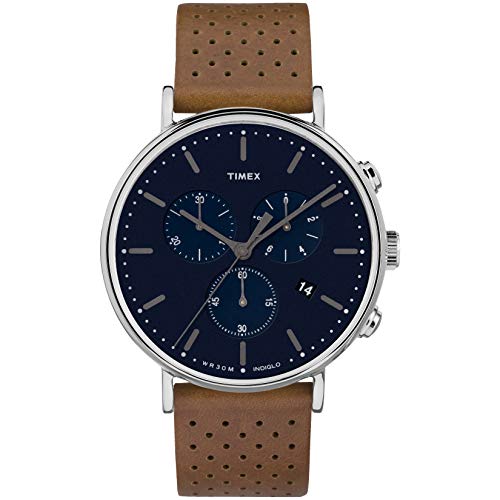 Timex Men's TWF3C8070 Fairfield Chrono 41mm Tan/Blue Leather Strap Watch