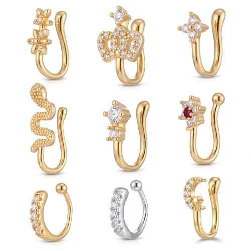 Bruislard Lot de 9 faux piercings de nez pour femme en acier inoxydable