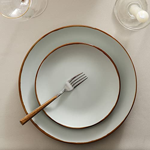 Image of Stone Lain Brasa Stoneware 16 Piece Modern Dinnerware Set, Plates and Bowls, Service for 4, Light Green, Microwave & Dishwasher Safe