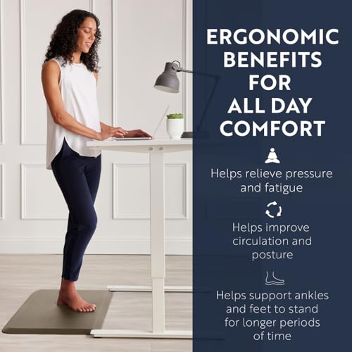 KANGAROO Thick Ergonomic Anti Fatigue Mats for Kitchen Floor, 70x24 Runner, Cushioned Standing Office Desk Mat, Waterproof Scratch Resistant Topside, Supportive All Day Comfort Padded Foam Rugs, Tan