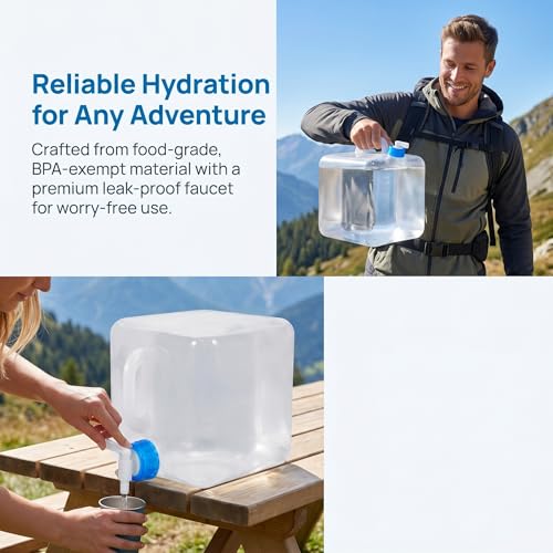 ZXBBTZ 10L Wasserkanister Faltbar Set mit Tragegriff & Hahn Lebensmittelechter Trinkwasserkanister Wiederverwendbarer Faltbarer Wasserbehälter für Camping Wandern Outdoor Platzsparend Faltkanister