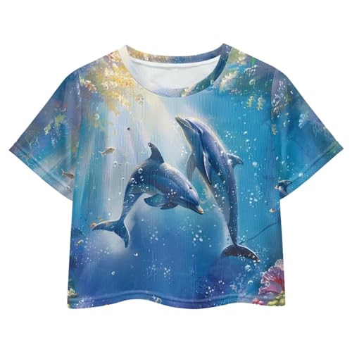 Image of Girls Crop Tops Cute Short Sleeve Shirts Fashion Tees for Kids Casual Crewneck Blouses Size 8-16 Years