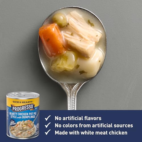 Image of Progresso Hearty Chicken Pot Pie Style with Dumplings Soup, Rich and Hearty Canned Soup, 18.5 oz (Pack of 12)