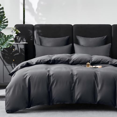 YASMENG Satin Bettwäsche 200x200 Dunkelgrau 100% Langstapelige Baumwolle...
