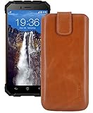 Suncase ECHT Ledertasche Leder Etui *Slim-Edition* für Ulefone Armor X 4G Outdoor (mit Rückzugsfunktion & Zwei Kartenfächer) Cognac