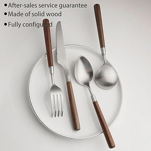 24-Piece-Matte-Silverware-Set-GULSARAYI-Wood-Handle-Flatware-Set-for-6-Cutlery-18-8-Stainless-Steel-Utensil-Sets-Spoons-And-Forks-Set-Walnut-Handle-Ergonomic-Durable-Daily-Household-Use 24 Piece Matte Silverware Set GULSARAYI Wood Handle Flatware Set for 6 Cutlery 18 8 Stainless Steel Utensil Sets Spoons And Forks Set Walnut Handle Ergonomic Durable Daily Household Use