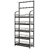 Potato Chip Retail Display Racks, Metal Floor-Standing Snack Candy Stand with 10 Hooks, 4-Tier Merchandise Organizer Shelves for Store Supermarke Store Bakery ( Color : 5 Tier Black , Size : 50x27cm/1
