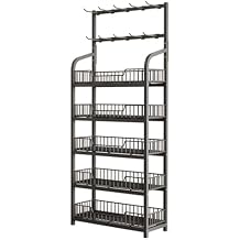 Potato Chip Retail Display Racks, Metal Floor-Standing Snack Candy Stand with 10 Hooks, 4-Tier Merchandise Organizer Shelves for Store Supermarke Store Bakery  Color 5 Tier Black , Size 50x27cm/1