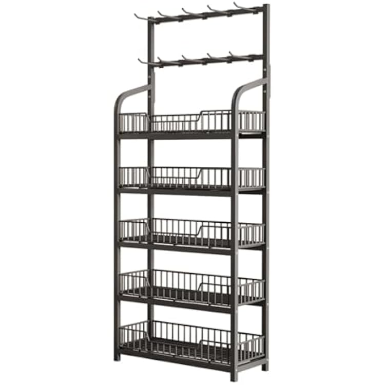 Potato Chip Retail Display Racks, Metal Floor-Standing Snack Candy Stand with 10 Hooks, 4-Tier Merchandise Organizer Shelves for Store Supermarke Store Bakery ( Color : 5 Tier Black , Size : 50x27cm/1
