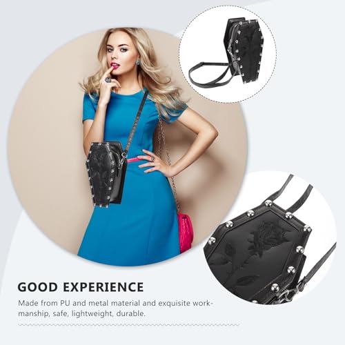 LUOZZY Gothic Crossbody Bag for Men Women Black Coffin Shaped Shoulder Bag Handbag Leather Purse 5