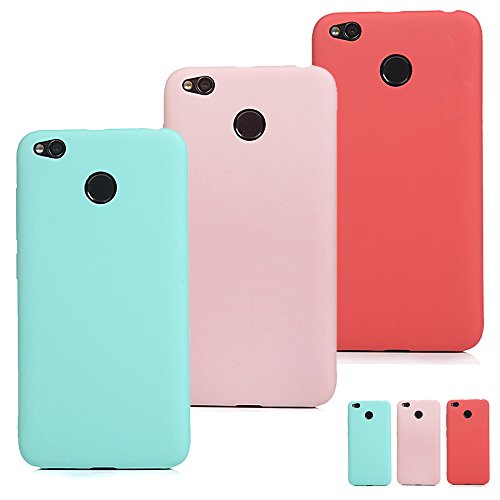 SUPWALL 3 Unidades Funda Silicona para Xiaomi Redmi 4X, Flexible Cascara Ultrafina Suave, Case Anti-Rasguño y Resistente Huellas, Premium Gel TPU Cover Goma - Menta Verde + Rosa + Rojo