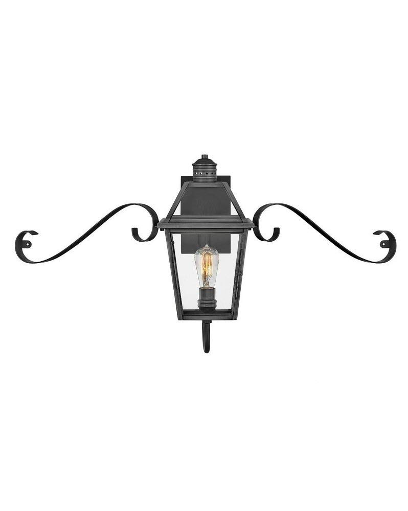 HinkleyNouvelle Collection One Light Outdoor Small Wall Lantern with Scroll, Blackened Brass/Black