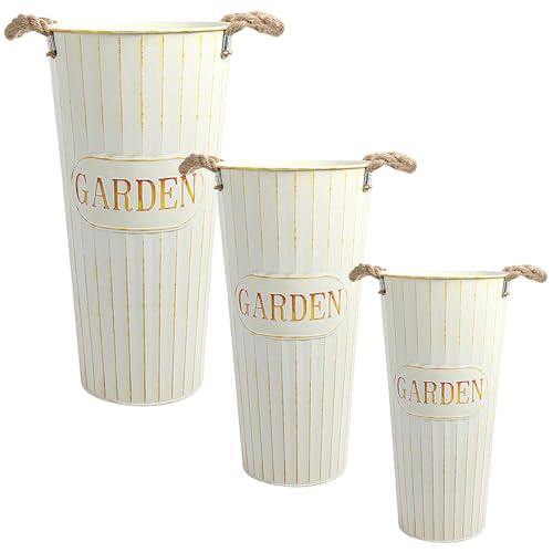 HEIYUET 3 Stück Vintage Blumenvase Beige, 35cm 30cm 25cm Hoch Metall...