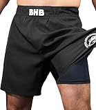 Boxing Honey Badger Pantalones cortos BJJ 2 en 1 con forro de compresión integrado: Grappling, Jiu Jitsu brasileño, MMA, pantalones cortos sin deslizamiento, Blanco, XX-Large