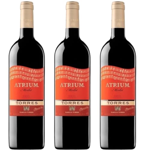Atrium Merlot Vino Tinto | Vino Español con 14% Vol | Suavidad, elegancia y notas afrutadas | Ideal para servir entre 14ºC y 16ºC | 3 botellas