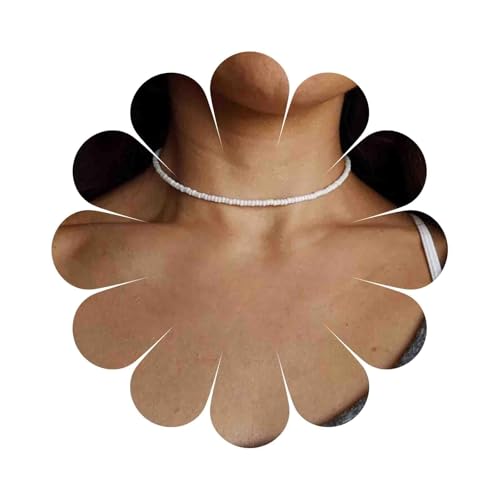 Yheakne Boho Choker Halskette Mit Samen Und Reis Perlen - Beachy Kette Schmuck für Frauen Und Mädchen, Kunststoff