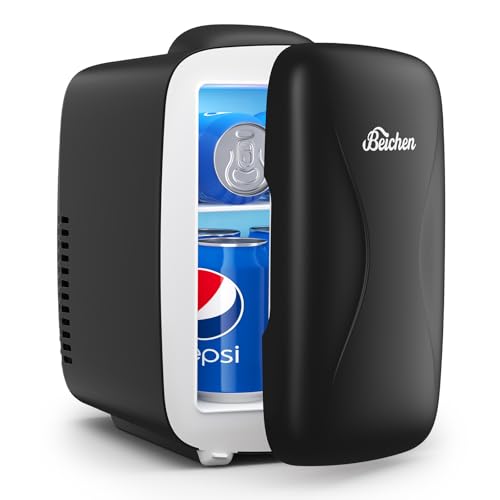 BEICHEN Mini Fridge, 4L/6 Can Portable Small Refrigerator Cool&Warm, AC/DC