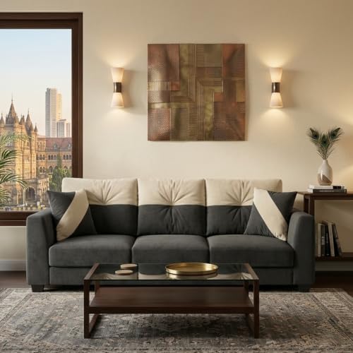 Image of Revola Plush Comfort Sofa | 3 Seater | Luxury Velvet Suede Fabric | Modern Living Room Sofa | Dark Gray - Cream