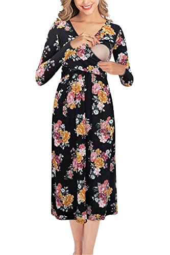 Image of PARNIXS Women's Fashion V-Neck Dress Breastfeeding Nursing Dress Maternity Dresses