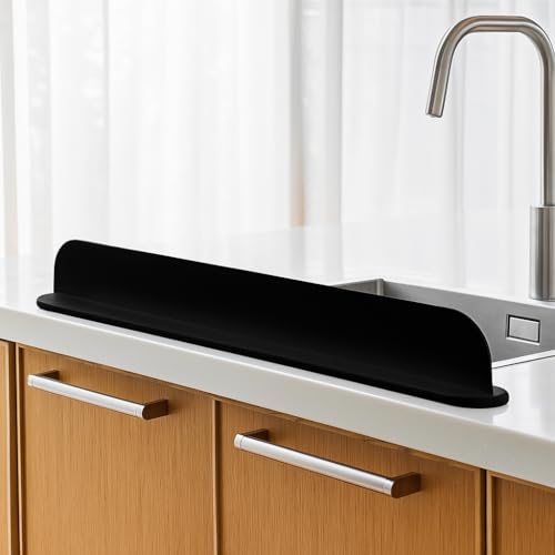 ARQIZ Kitchen Sink Splash Guard Scalable Sink Splatter Baffle Board with Sponge Holder Water Retaining Board for Household Sink Vegetable And Dish Washing Anti-splash Partition Secure Non-Slip Base