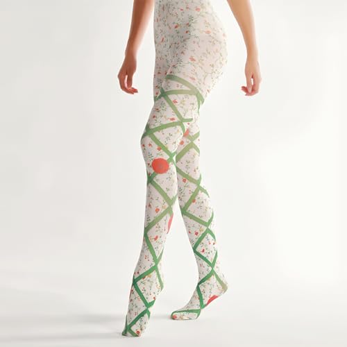 ChicB Women Tights Floral, High Waist Opaque Pantyhose Hosiery, Flowers Control Top Stockings2
