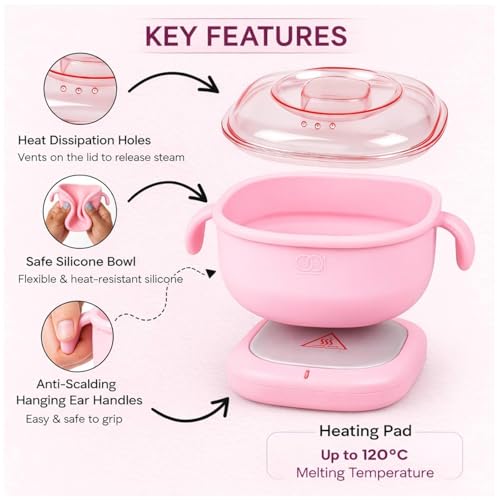 Image of Silicone Wax Warmer Waxing Kit Combo Wax Heater Machine Combo 100gm Brazilian Stripless Formula for Face & Body with Spatula, Ideal for Upper Lips, Chin, Cheeks, Hairline, Bikini & Legs, Automatic Heating (Hair Removal Wax Combo)