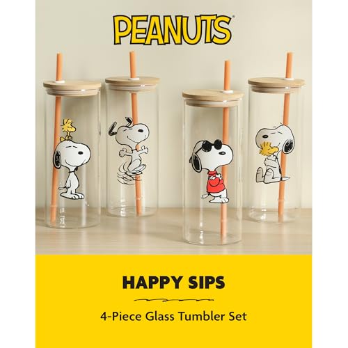 Peanuts Snoopy Happy Sips 4 Piece 23 OZ Tumbler Set with 4 Bamboo Lids and 4 Straws Set, Iced Coffee, Smoothie, Water Cup - Dishwasher Safe by Peanuts - Image 2