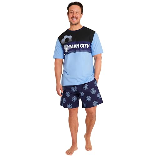 Manchester City F.C. Mens Short Pyjamas Set, Cotton Lounge Wear Man City Gifts