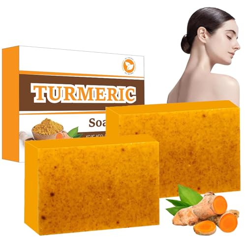 2 piezas de barra de jabón de cúrcuma, barras de jabón de ácido kójico natural, para cara y cuerpo para acné, manchas oscuras, piel suave