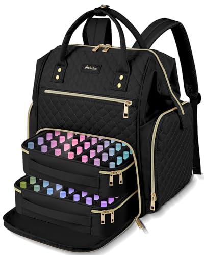 Awlcaw Large Nail Polish Organizer Bag Backpack Holds 70+ Bottles(15ml/0.5 fl.oz) UV Nail Lamp Nail Organizers and Storage with 2 Removable Pouches Fits Nail Tool Gift for ManicuristBlack