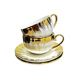 Vitrignis Porcelain Tea Cups Set of 2 - Ceramic Coffee Cup (210 Ml) with Saucers - Ceramic Mugs for Home and Restaurants, Valentines Mothers Birthday for Women Men Friend