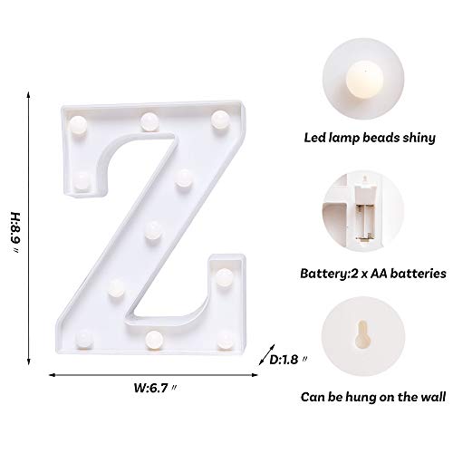 LED Letter Lights Alphabet Light Up Sign for Night Light Home Party Birthday Wedding Bar Decoration LED Letter Battery Powered Christmas Night Light Lamp Home Bar Decoration (Z)