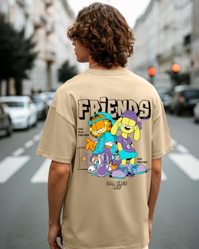Image of Bewakoof Official Garfield Merchandise Men's Graphic Printed Oversized Fit T-Shirt