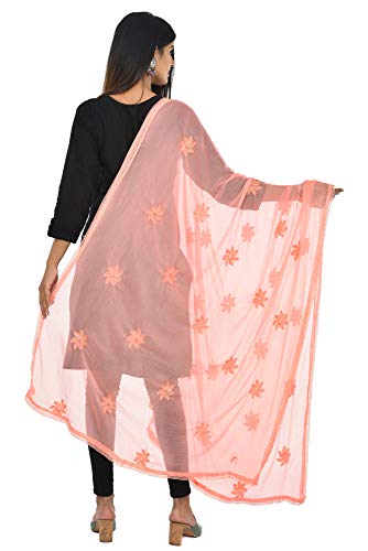 Image of YOUTHQUAKE Flower Embroidered Diamond Work Chiffon Dupatta for Womens & Girls With 4 Side Lace