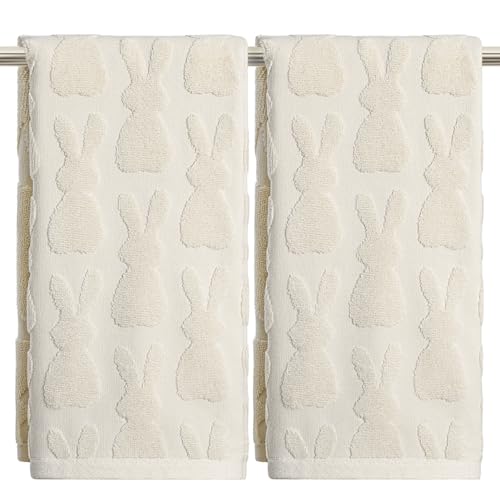 Artoid Mode 2 Pcs Beige 3D Rabbit Jacquard Easter Hand Towels for Bathroom...