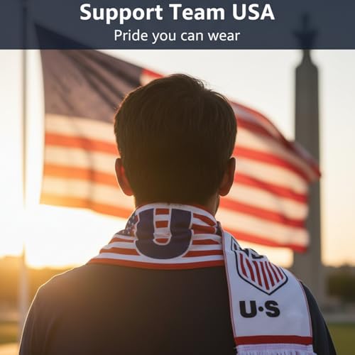 Suny Smiling US Soccer Scarf, American Flag Satin Fan Scarf Red White Blue 18 x 145 cm (7.1 x 57.1 Inch) US Football Supporter Accessory Stadium Game Day Tailgate Watch Party US Fan Gear