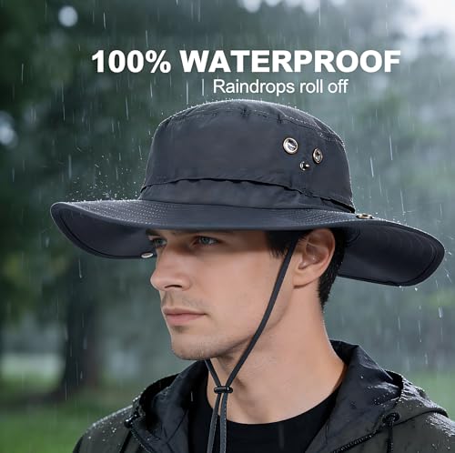 PLCWSCFV Sun Hats for Men Bucket Boonie UV Protection UPF50+ Waterproof Wide Brim Foldable Packable Fishing Beach Safari Light Grey X-Large XX-Large XL XXL