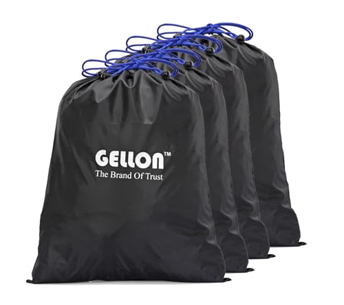 Image of Gellon 4 Pc Shoes Bag in Umbrella Cloth with Water Proof for Travel & Storage Travel Organizer for Women & Men Travel Accessories Shoes Cover Pouch Shoes Bag for Travel Essentials in Black Color