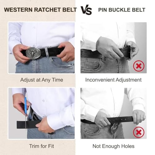 Adjustable Ratchet Western Belt with Western Buckle Mens Vintage Cowboy Leather Casual Printing Belt Christmas Gift4