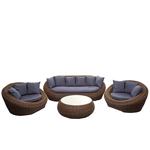 Mendler 4-1-1 Poly Rattan Garnitur HWC-F88, Lounge-Set Sofa, halbrundes Rattan Alu-Gestell oval - braun, Kissen…