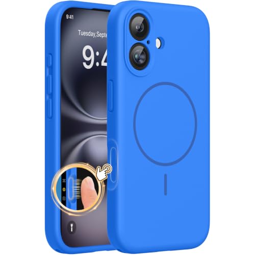 Image of miracase Compatible with iPhone 16 Case, [Soft Anti-Scratch Microfiber Lining], Compatible with MagSafe, Liquid Silicone Case Shockproof Drop Protection Phone Case for 16,Mediterranean Blue