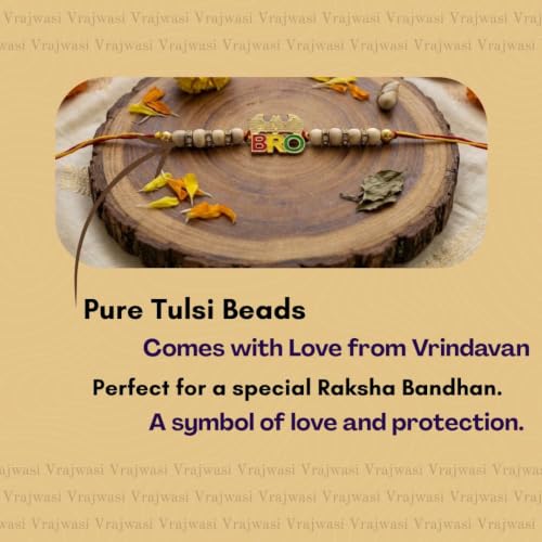 Image of Original Tulsi Rakhi for Brother | Handmade Natural Tulsi Beads Rakhi | Sacred Raksha Bandhan Rakhis for Boys | Traditional Spiritual Rakhi Gift
