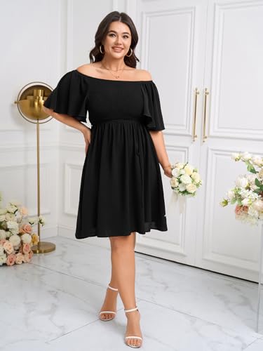 SCOMCHIC Womens Plus Size Summer Dresses Casual Short Sleeve Smocked Square Neck Tie Waist Flowy A Line Mini Sun Dress4