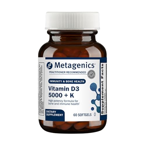 Metagenics Vitamin D3 and Vitamin K2 5,000 IU with MK-7- Vitamin D3 with K2 for Immune Support, Bone & Heart Health-Non-GMO, Gluten-Free-60 Softgels